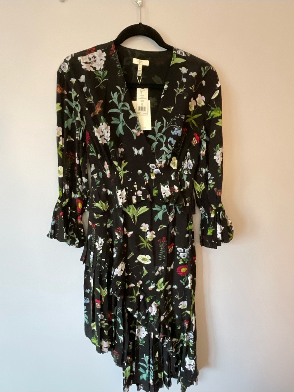 Joie Black Floral Asymmetrical Wrap Dress